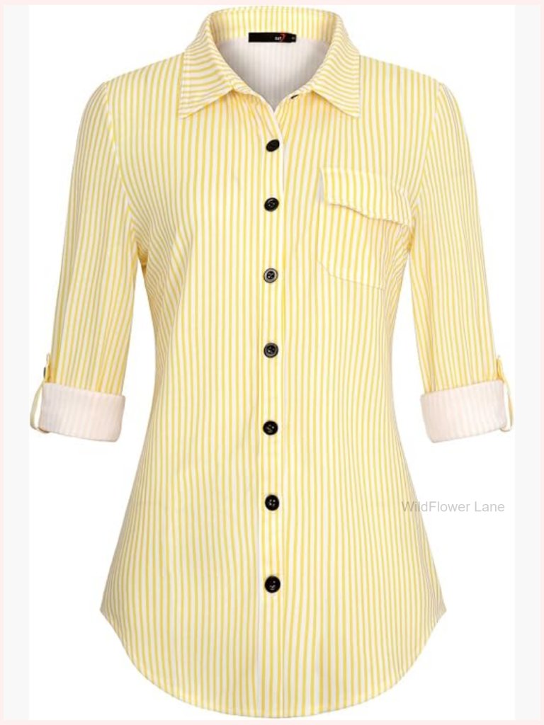 Women's Button Down Shirt Long Sleeve Stretchy Knit Blouse Work Top